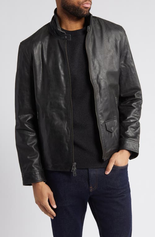 Racer Water Repellent Leather Jacket in Black