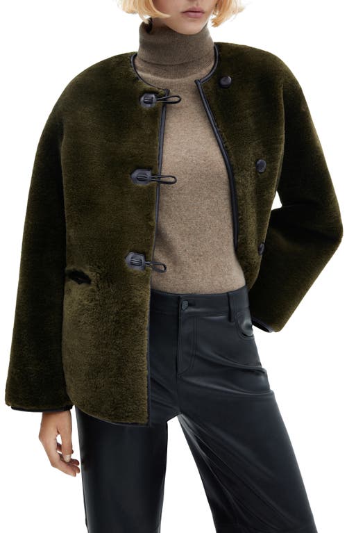 Mango Faux Fur Jacket In Khaki Green