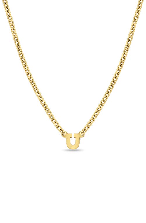 Zoë Chicco Curb Chain Initial Pendant Necklace in Yellow Gold-U at Nordstrom, Size 16