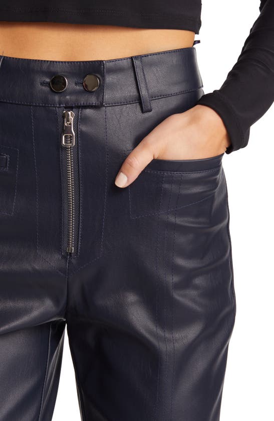 Amy Lynn Faux Leather Crop Trousers In Navy Blue