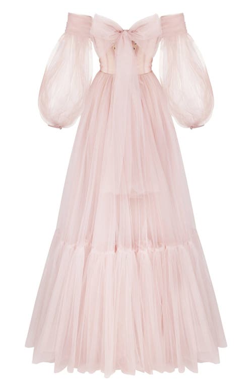 Shop Milla Lavender Sheer Sleeves Maxi Tulle Dress In Misty Rose