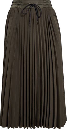 Pleated Drawstring Midi Skirt