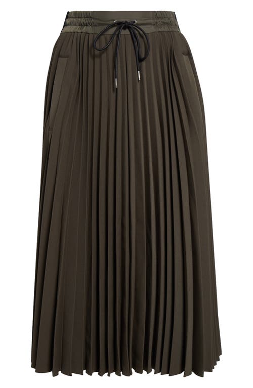 Shop Sacai Pleated Drawstring Midi Skirt In Khaki