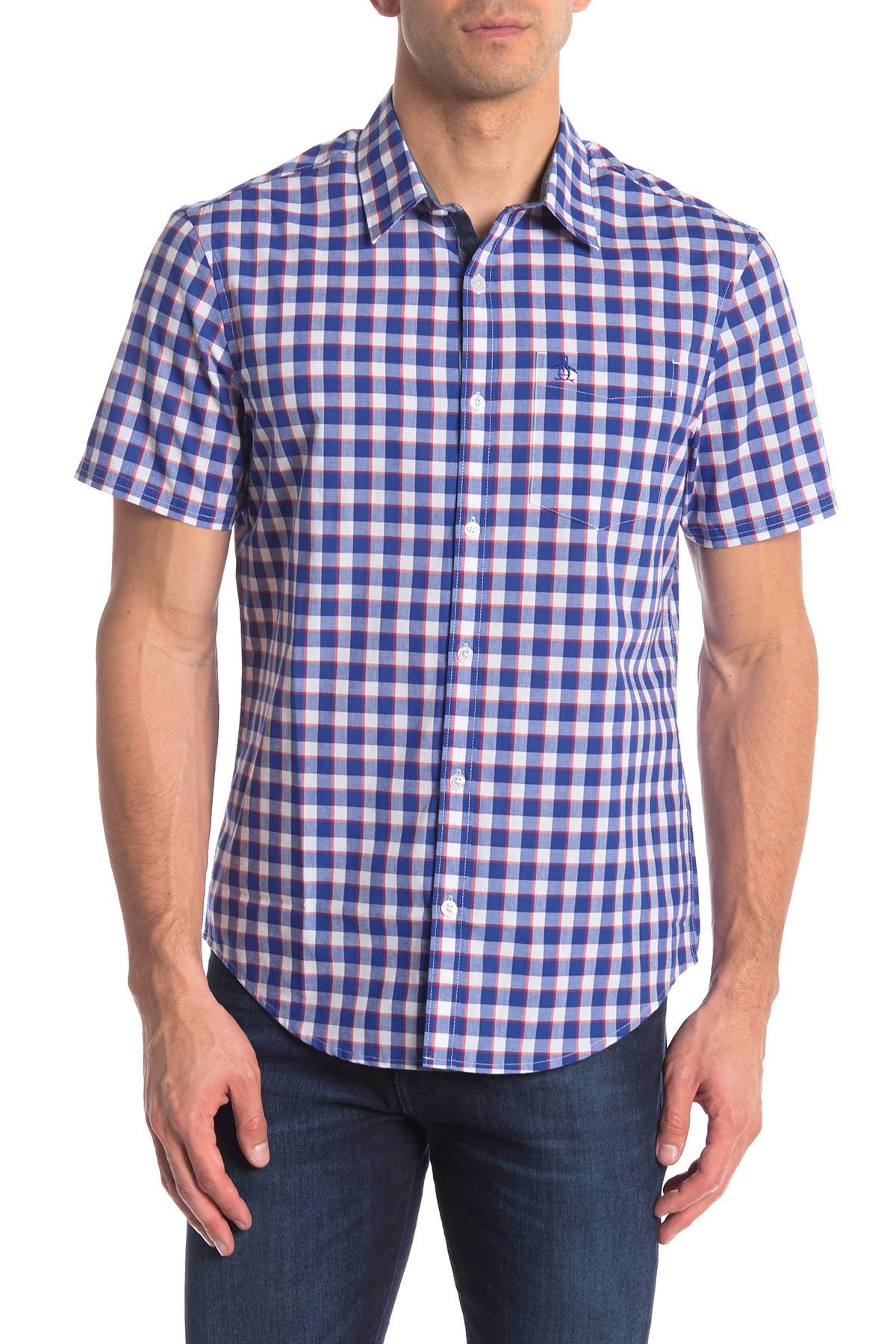 Original Penguin Checkered Short Sleeve Regular Fit Shirt In Open Blue6