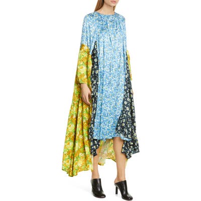 Vetements Mixed Floral Print Long Sleeve Midi Dress, Blue
