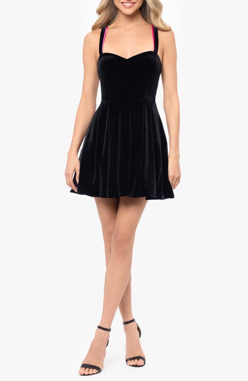 Shop Blondie Nites Velvet Minidress In Black/hot Pink