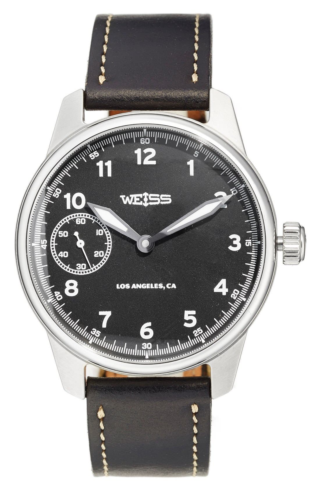 Weiss Watch Company 'Standard Issue' Leather Strap Watch, 42mm