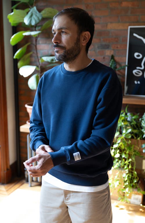 Shop Druthers Nyc Organic Cotton 685 Gsm French Terry Crewneck Sweatshirt In Dress Blue