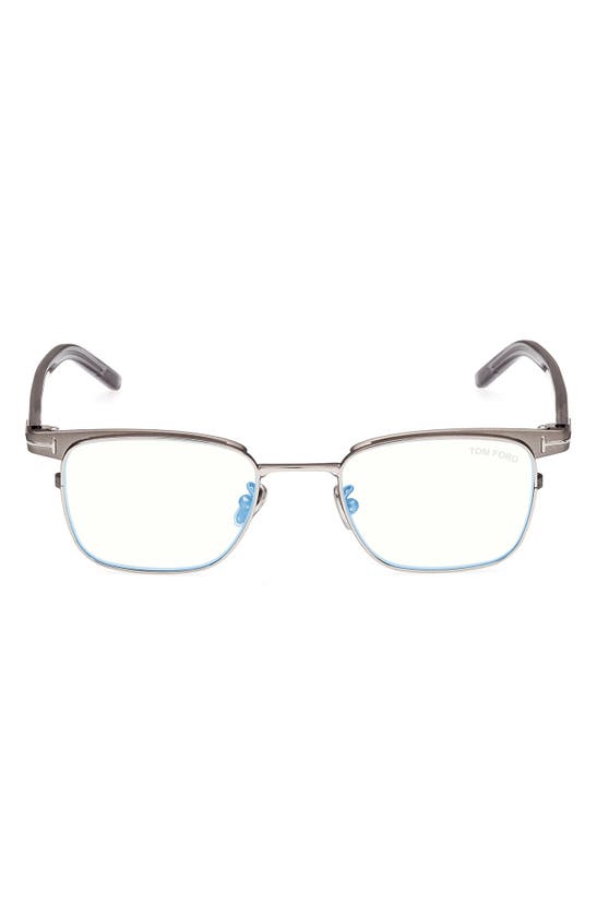 Tom Ford 49mm Small Square Blue Light Blocking Reading Glasses In Shiny Gunmetal