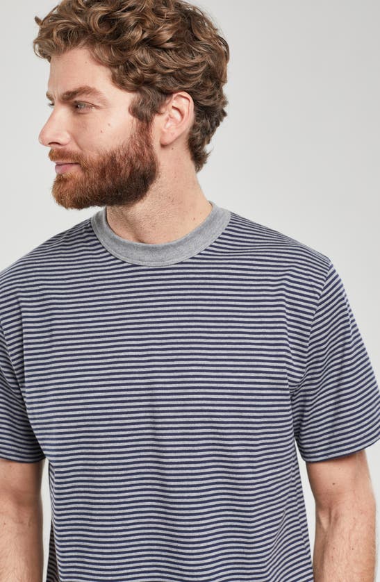 Shop Armor-lux Heritage Stripe T-shirt In Misty Grey/ Marine Deep