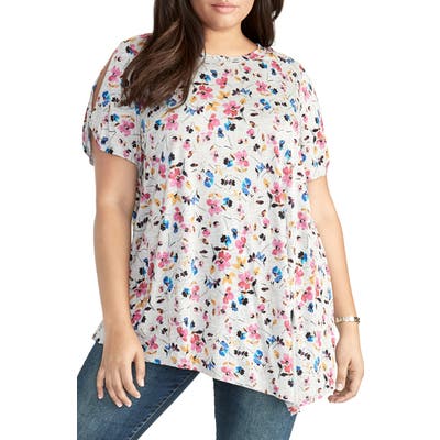 Plus Size Rachel Rachel Roy Ditzy Floral Slit Sleeve Tee, Grey