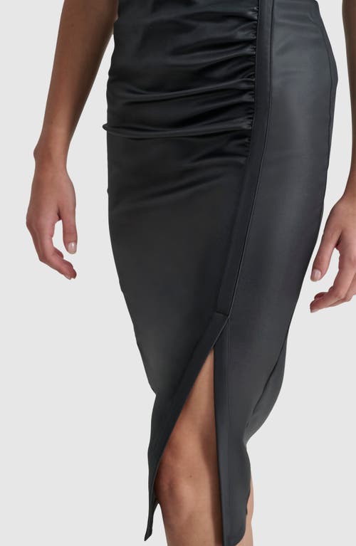 Shop Dkny Side Ruched Faux Leather Pencil Skirt In Black