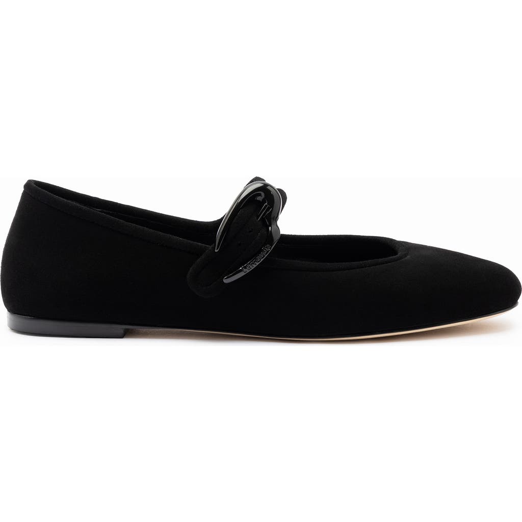 Larroude Verona Suede Mary Jane Ballerina Flats In Black