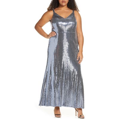 Plus Size Morgan & Co. Mirror Sequin Trumpet Gown, Metallic