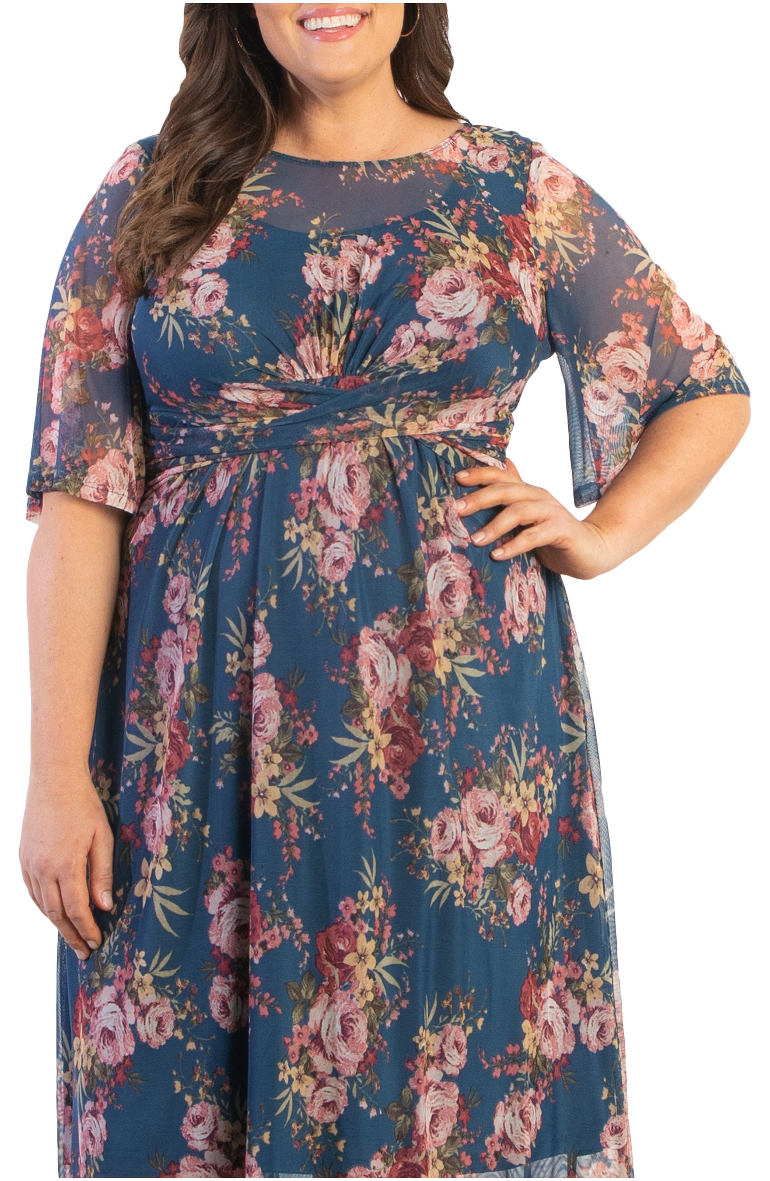 Kiyonna Katarina Floral Party Dress in French Florals