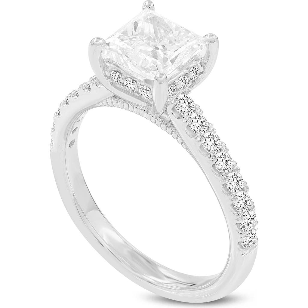 Luvmyjewelry Aneliya 14k White Gold Princess Cut Lab Grown Diamond Hidden Halo Engagement Ring In 14k White Gold