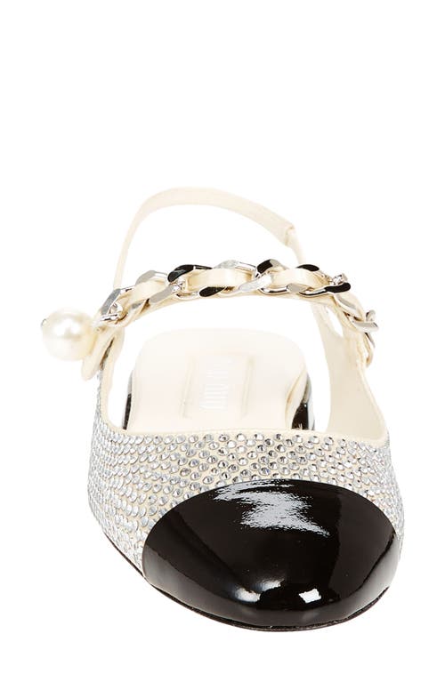 Shop Miu Miu Imitation Pearl Crystal Embellished Slingback Sandal In White/black