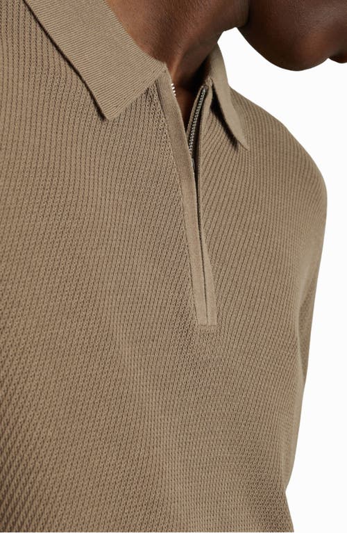 Shop Reiss Ivor Textured Half Zip Polo Sweater In Camel