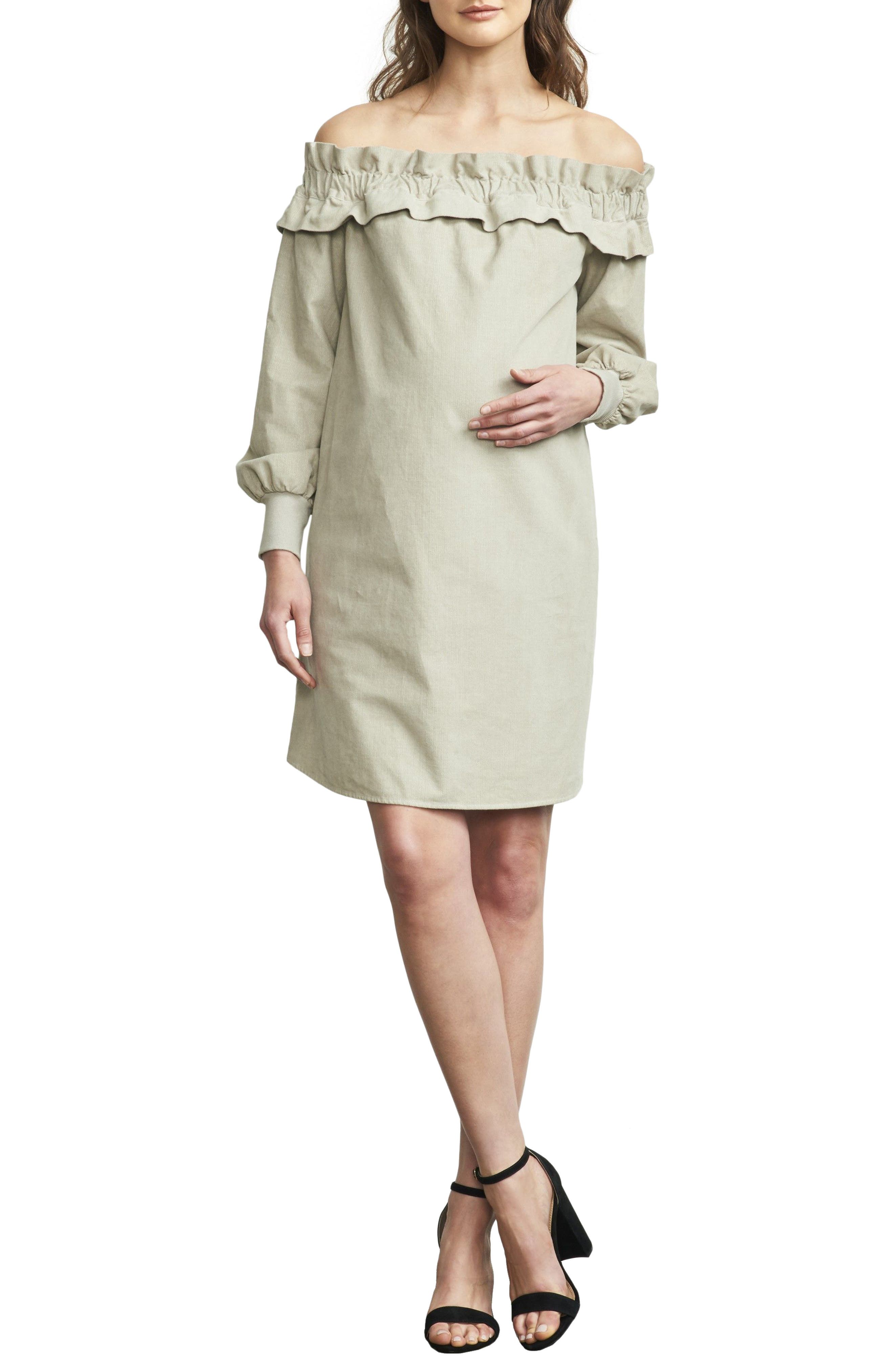 Maternal America Off The Shoulder Maternity Dress, Grey