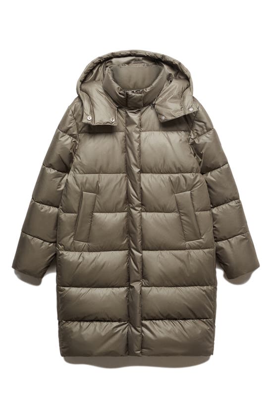Shop Mango Hooded Quilted Coat In Khaki
