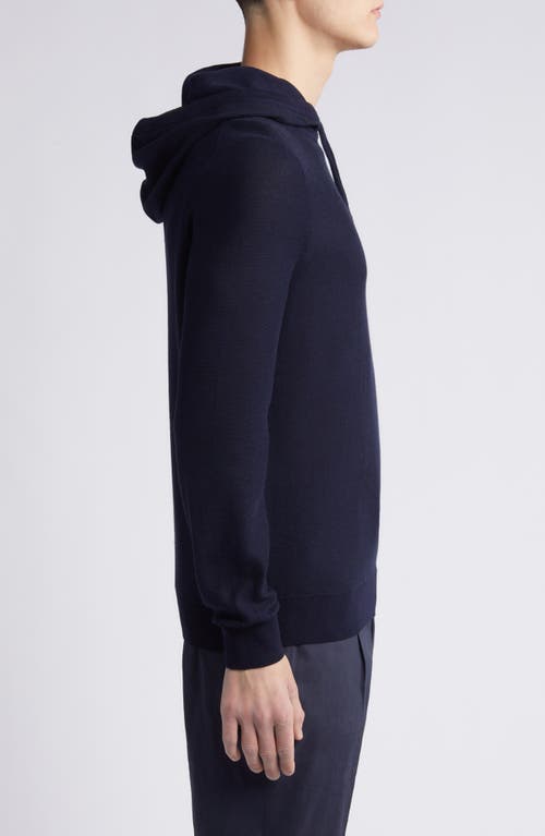 Shop Hugo Boss Boss Trapani Mesh Sweater Hoodie In Dark Blue