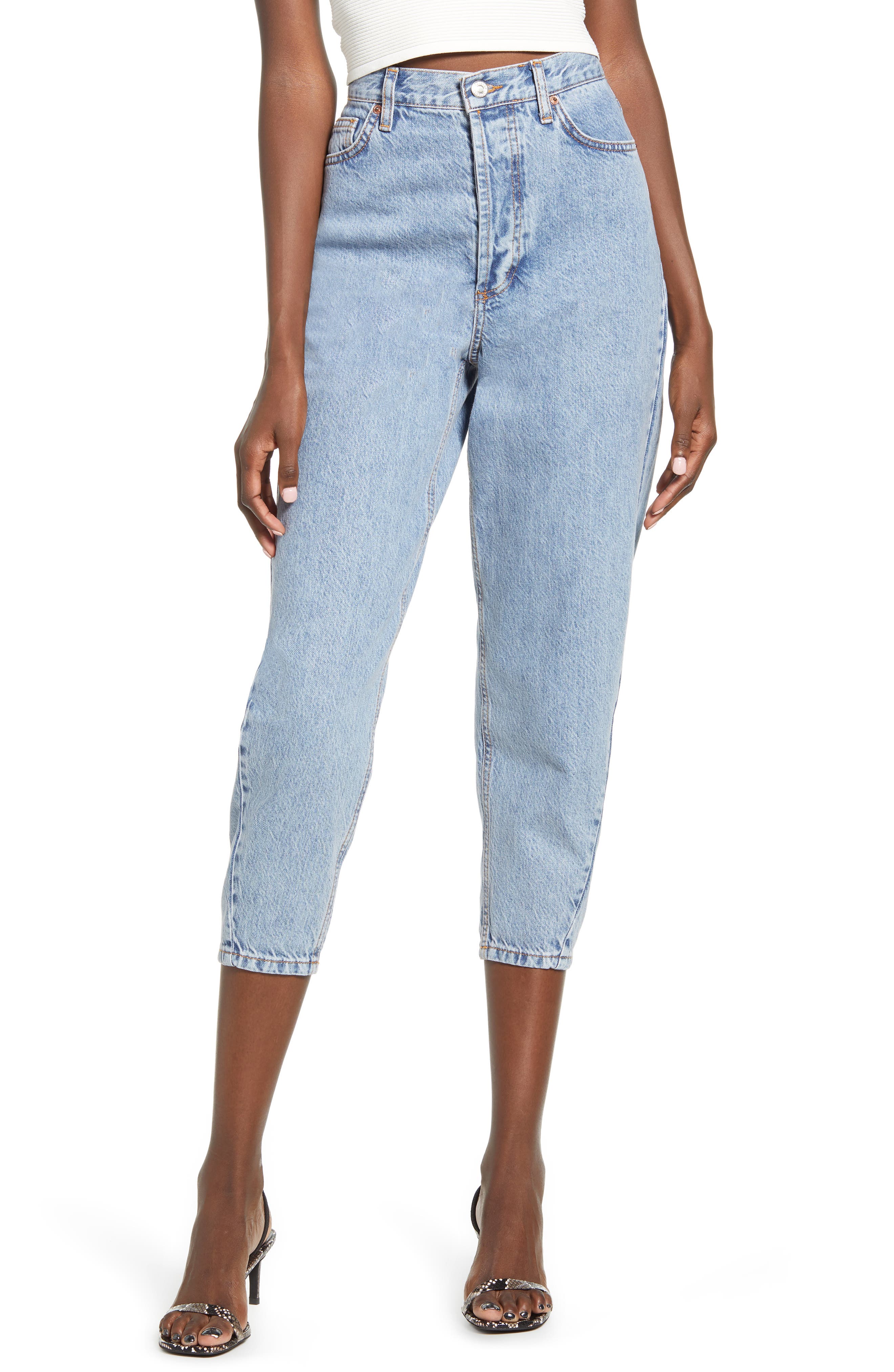 Topshop Ovoid Crop Moto Jeans In Mid 