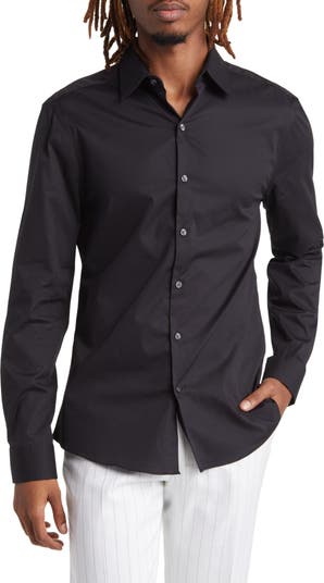 Topman knit pointelle button up shirt in black