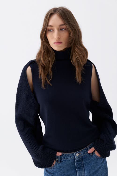 Nocturne Knitted Mix Sweater In Navy Blue