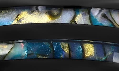 Blackjack Abalone Stripe Black Tungsten Band Ring In Abalone