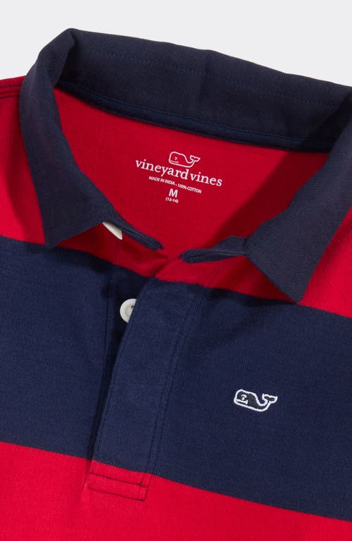 Shop Vineyard Vines Kids' Stripe Cotton Rugby Shirt In Red Velvet