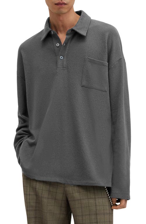 AllSaints Eris Oversize Long Sleeve Pocket Polo Washed Black at Nordstrom,