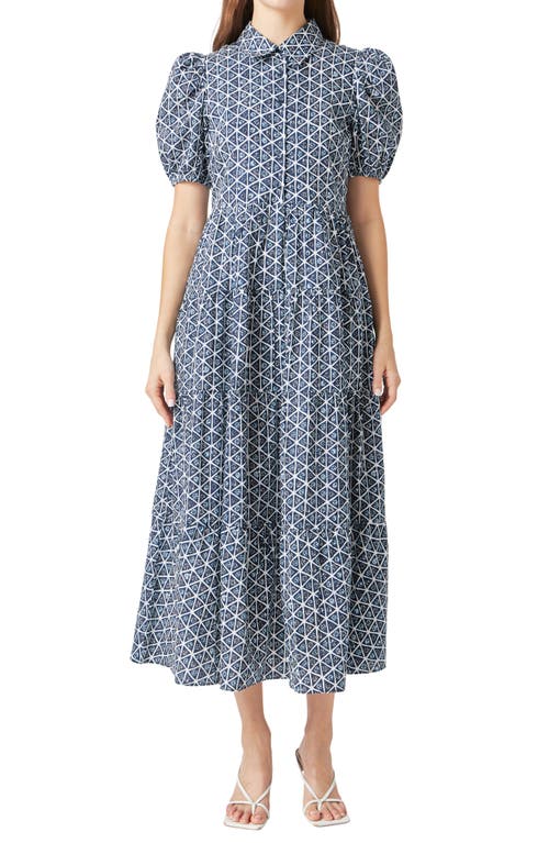 English Factory Geo Print Short Sleeve Cotton Shirtdress In Navy Multi