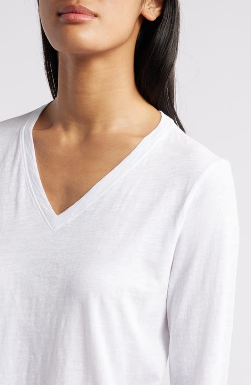 Eileen Fisher Easy V-neck Long Sleeve Organic Cotton T-shirt In White