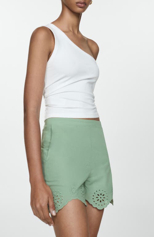 Mango Cotton Eyelet Shorts In Green