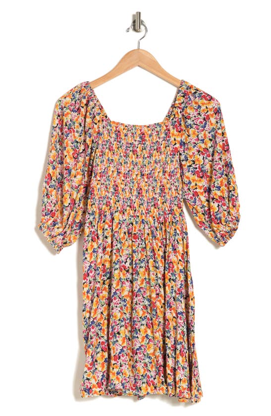 Angie Floral Balloon Sleeve Fit & Flare Dress In Multi