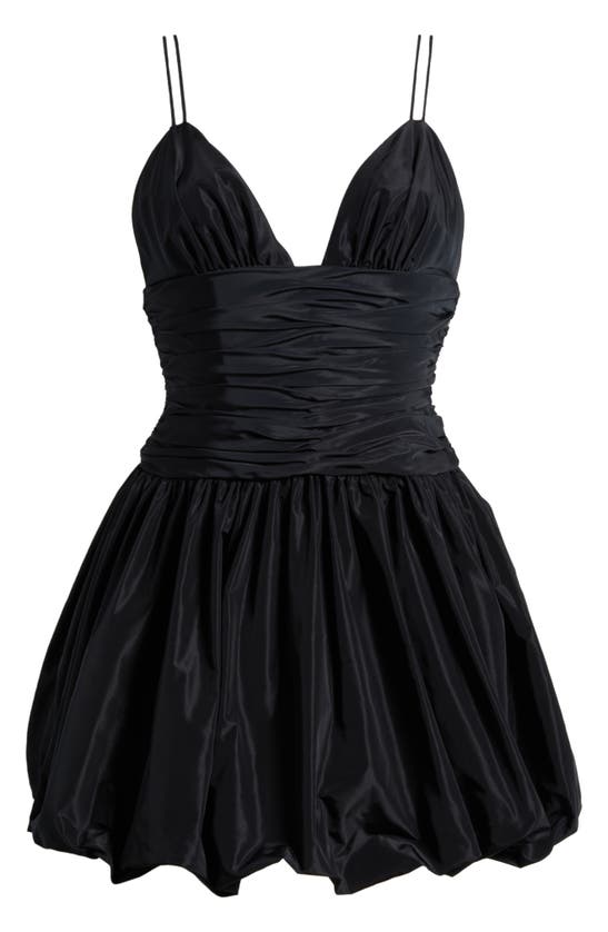 Shop Staud Loren Ruched Bubble Hem Taffeta Dress In Black