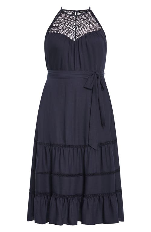 Shop City Chic Alessia Open Stitch Sleeveless Midi Dress In Navy