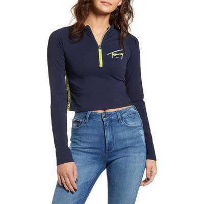 Tommy Jeans Half Zip Crop Pullover, Blue