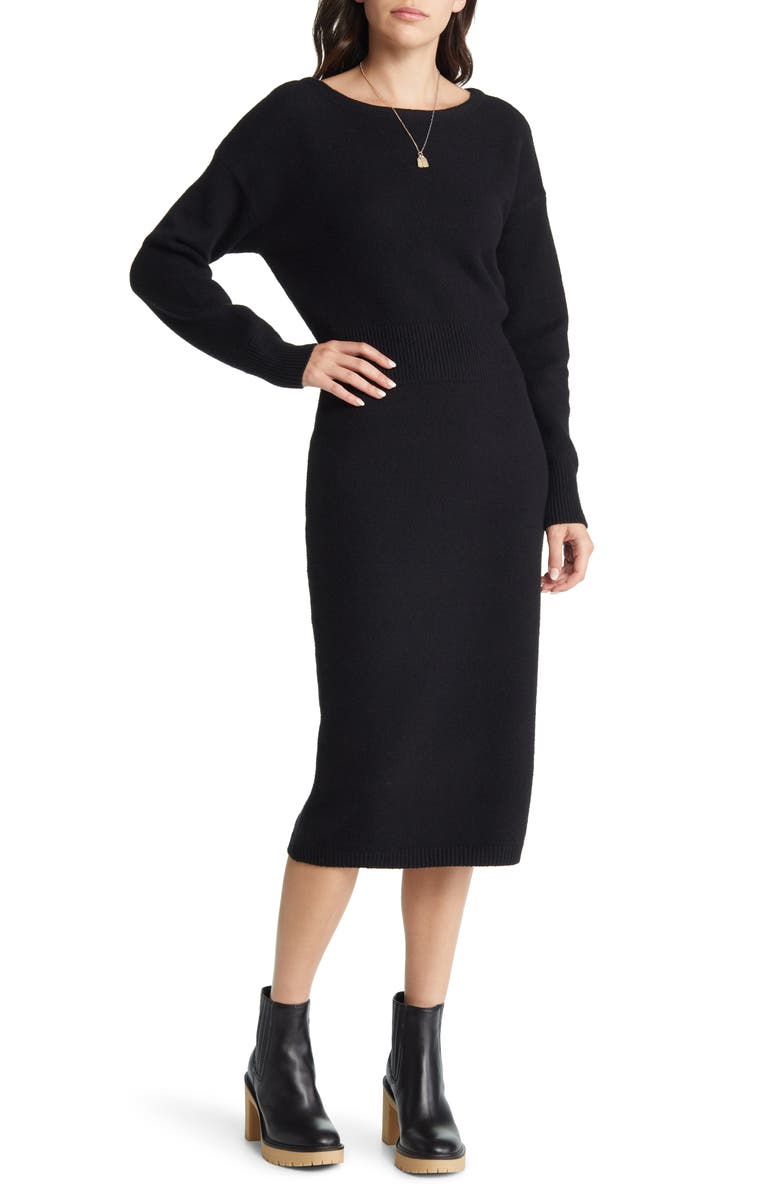 TREASURE & BOND Long Sleeve Midi Sweater Dress, Main, color, BLACK