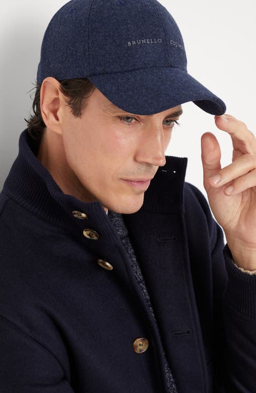 Shop Brunello Cucinelli Virgin Wool Flannel Baseball Cap With Embroidery In Marine