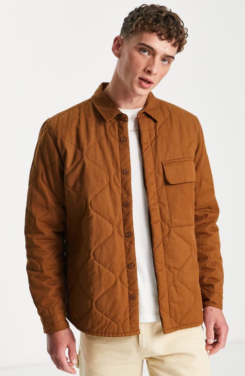 Topman Quilted Shirt Jacket in Brown