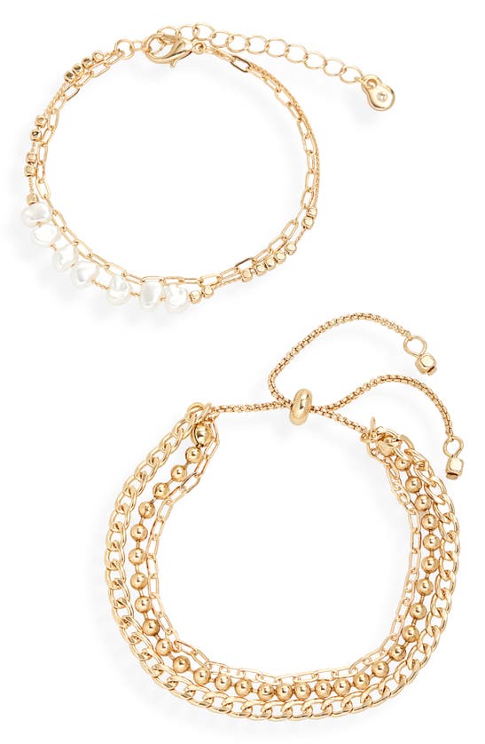 Shop Bp. Set Of 2 Layered Bracelets In Goldhite