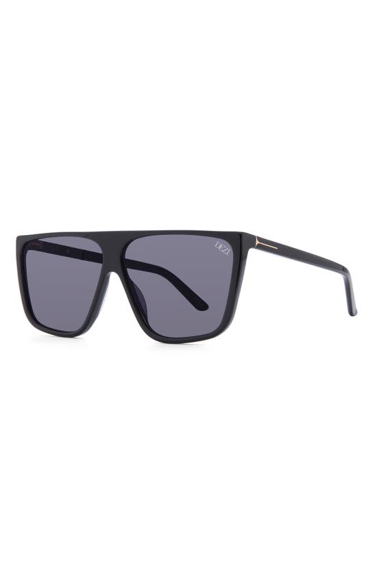 Dezi Type B 63mm Oversize Flat Top Sunglasses In Black/ Dark Smoke