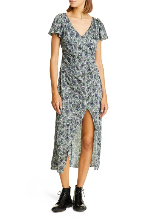 Kacydie Print Flutter Sleeve Midi Dress