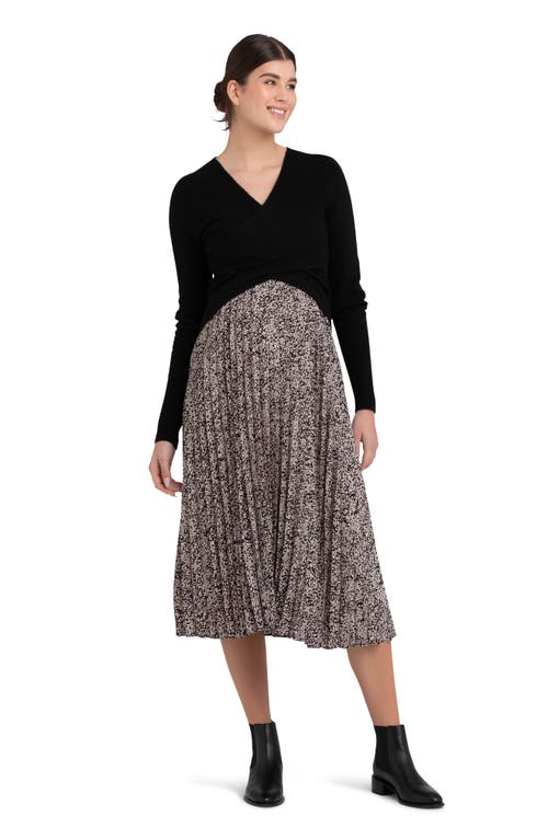 Shop Ripe Maternity Florence Pleated Midi Maternity Skirt In Black/dusty Pink