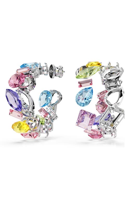 Swarovski Asymmetrical Design, Mixed Cuts, Small, Multicolored, Rhodium Plated Gema Hoop Earrings In Multicolored