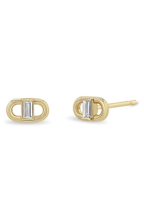 Zoë Chicco 14k Yellow Gold Baguette Diamonds Diamond Solitaire Open Link Stud Earrings, 0.12 Ct. T. W. In Yellow Gold