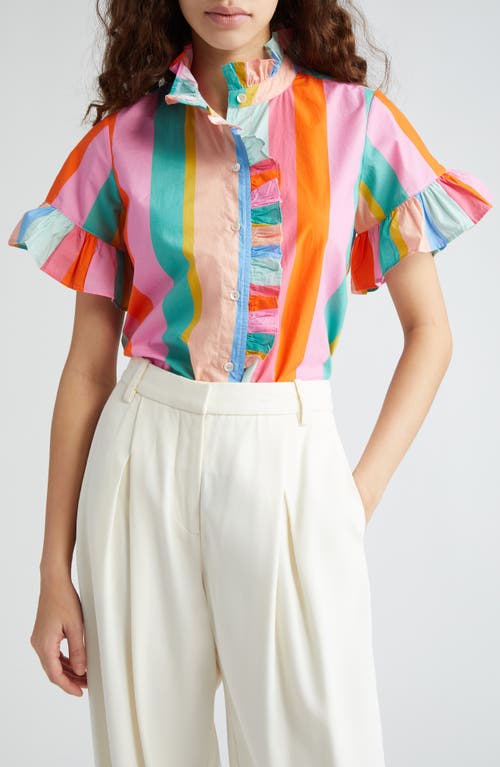 Vanessa Ruffle Detail Cotton Blouse in Confetti Stripe