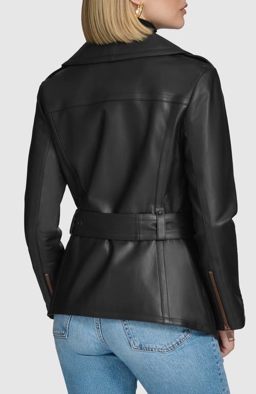 Andrew Marc Delphine Belted Leather Jacket In Black