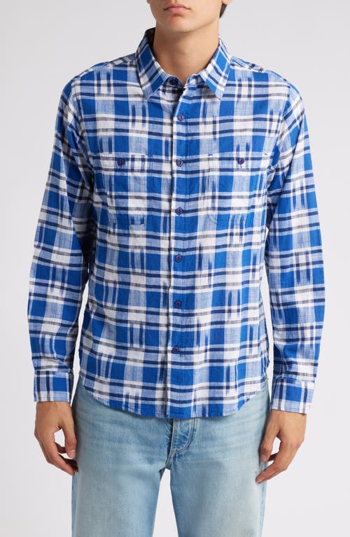 Schott NYC Ikat Plaid Button-Up Shirt in Blue 